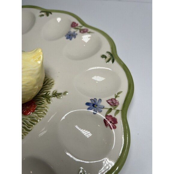 Egg Platter With 2 Baby Chics, Butterfly & Tulips.‎ Vintage 10” Diameter - Picture 5 of 16
